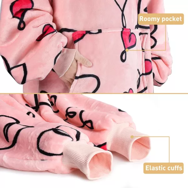 Catalonia Ribbit Deer Print Oversized Hoodie Blanket Sweatshirt Wearable Sherpa Giant Pullover for Adults Men Women Teenagers Wife Girlfriend GiftOne Size Love Art Pink