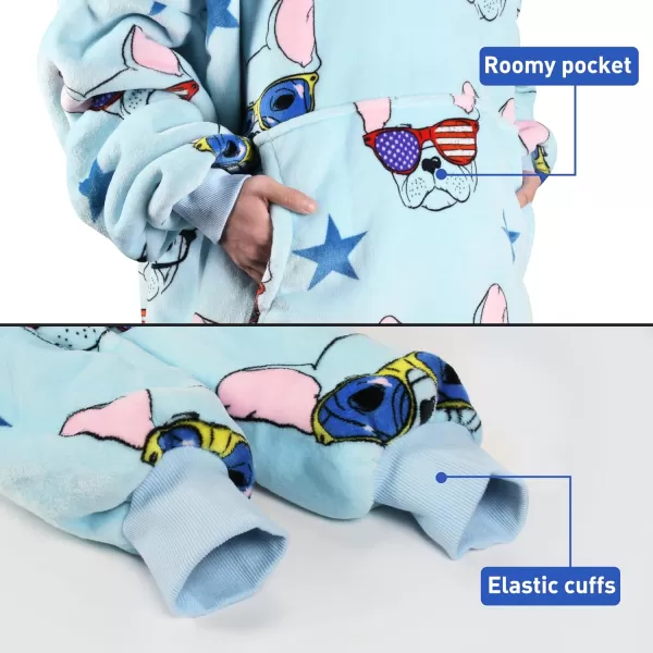 Catalonia Ribbit Deer Print Oversized Hoodie Blanket Sweatshirt Wearable Sherpa Giant Pullover for Adults Men Women Teenagers Wife Girlfriend GiftOne Size 80s Dog Blue