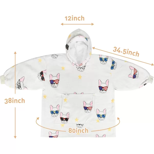 Catalonia Ribbit Deer Print Oversized Hoodie Blanket Sweatshirt Wearable Sherpa Giant Pullover for Adults Men Women Teenagers Wife Girlfriend GiftOne Size 80s Dog White