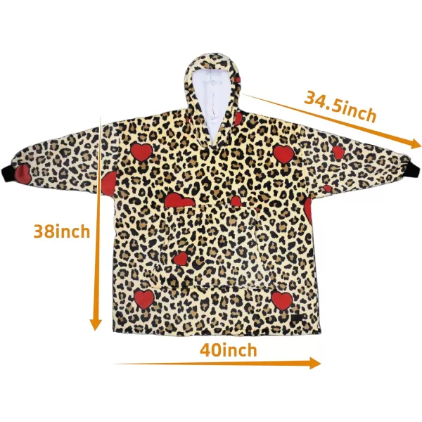 Catalonia Ribbit Deer Print Oversized Hoodie Blanket Sweatshirt Wearable Sherpa Giant Pullover for Adults Men Women Teenagers Wife Girlfriend GiftOne Size Leopard Heart Brown