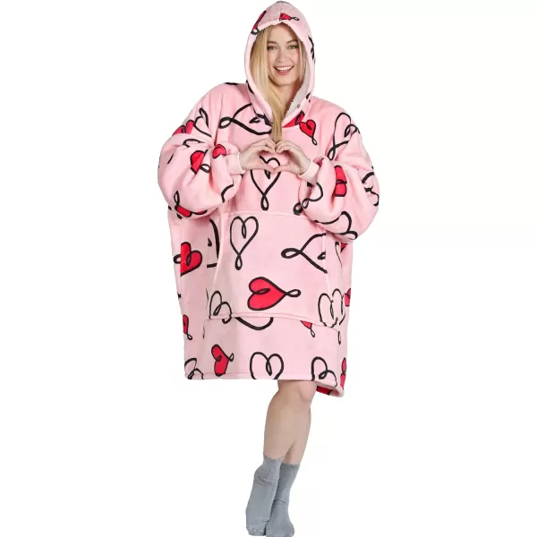 Catalonia Ribbit Deer Print Oversized Hoodie Blanket Sweatshirt Wearable Sherpa Giant Pullover for Adults Men Women Teenagers Wife Girlfriend GiftOne Size Love Art Pink