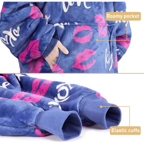 Catalonia Ribbit Deer Print Oversized Hoodie Blanket Sweatshirt Wearable Sherpa Giant Pullover for Adults Men Women Teenagers Wife Girlfriend GiftOne Size Kiss Blue