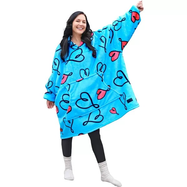 Catalonia Ribbit Deer Print Oversized Hoodie Blanket Sweatshirt Wearable Sherpa Giant Pullover for Adults Men Women Teenagers Wife Girlfriend GiftOne Size Love Art Blue