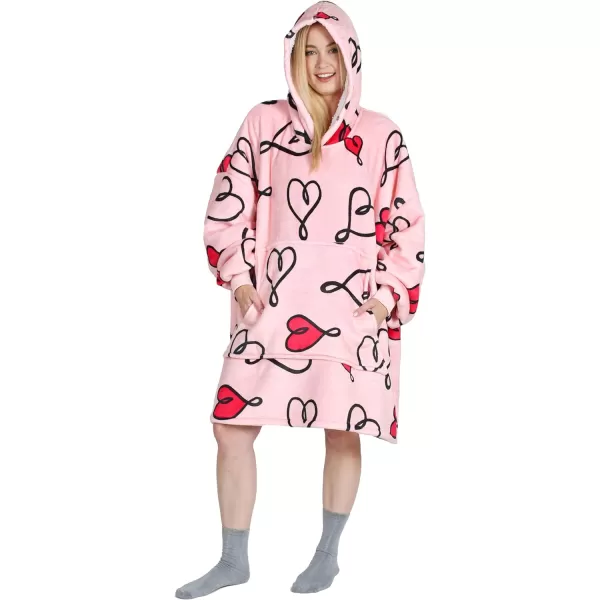 Catalonia Ribbit Deer Print Oversized Hoodie Blanket Sweatshirt Wearable Sherpa Giant Pullover for Adults Men Women Teenagers Wife Girlfriend GiftOne Size Love Art Pink