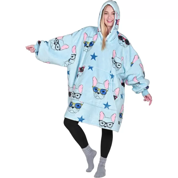 Catalonia Ribbit Deer Print Oversized Hoodie Blanket Sweatshirt Wearable Sherpa Giant Pullover for Adults Men Women Teenagers Wife Girlfriend GiftOne Size 80s Dog Blue