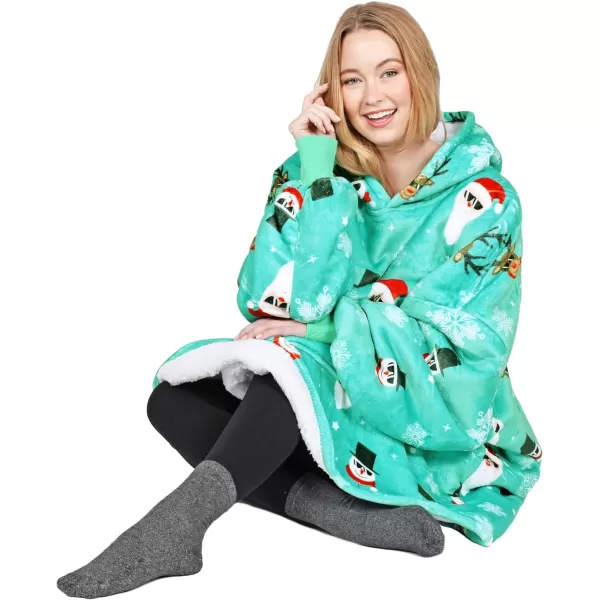 Catalonia Ribbit Deer Print Oversized Hoodie Blanket Sweatshirt Wearable Sherpa Giant Pullover for Adults Men Women Teenagers Wife Girlfriend GiftOne Size Santa Deer Green