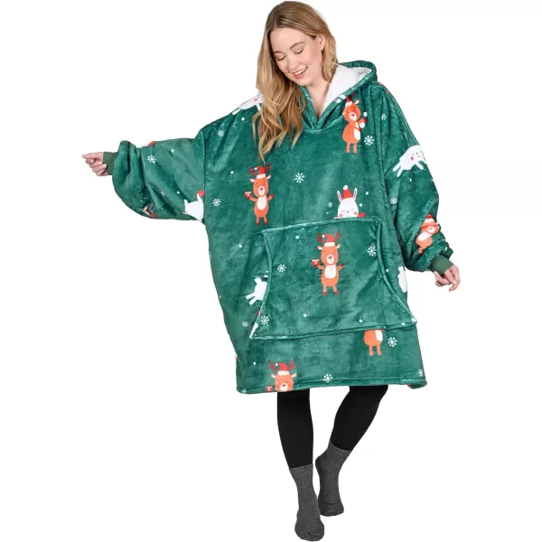 Catalonia Ribbit Deer Print Oversized Hoodie Blanket Sweatshirt Wearable Sherpa Giant Pullover for Adults Men Women Teenagers Wife Girlfriend GiftOne Size Ribbit Deer Green