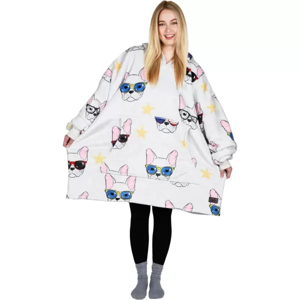 Catalonia Ribbit Deer Print Oversized Hoodie Blanket Sweatshirt Wearable Sherpa Giant Pullover for Adults Men Women Teenagers Wife Girlfriend GiftOne Size 80s Dog White