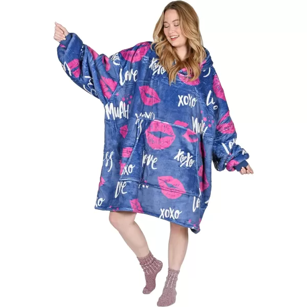 Catalonia Ribbit Deer Print Oversized Hoodie Blanket Sweatshirt Wearable Sherpa Giant Pullover for Adults Men Women Teenagers Wife Girlfriend GiftOne Size Kiss Blue