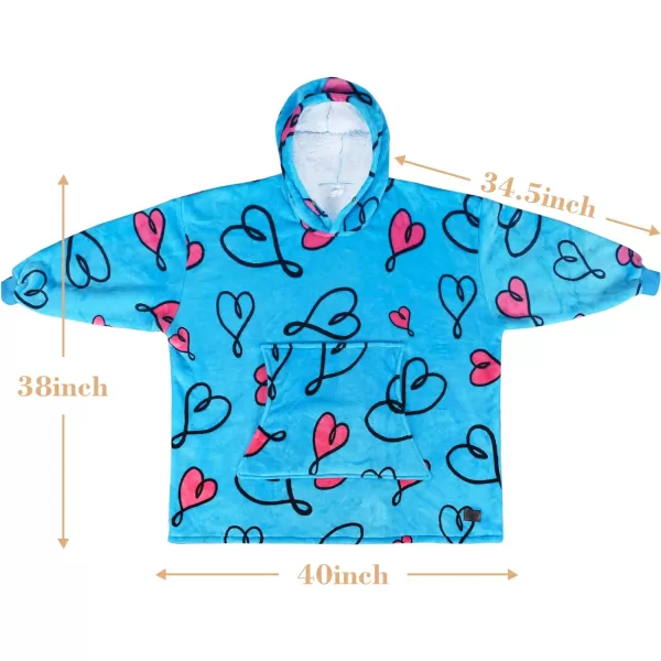 Catalonia Ribbit Deer Print Oversized Hoodie Blanket Sweatshirt Wearable Sherpa Giant Pullover for Adults Men Women Teenagers Wife Girlfriend GiftOne Size Love Art Blue