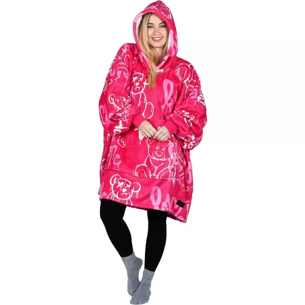 Catalonia Ribbit Deer Print Oversized Hoodie Blanket Sweatshirt Wearable Sherpa Giant Pullover for Adults Men Women Teenagers Wife Girlfriend GiftOne Size Graffiti Bear Hot Pink