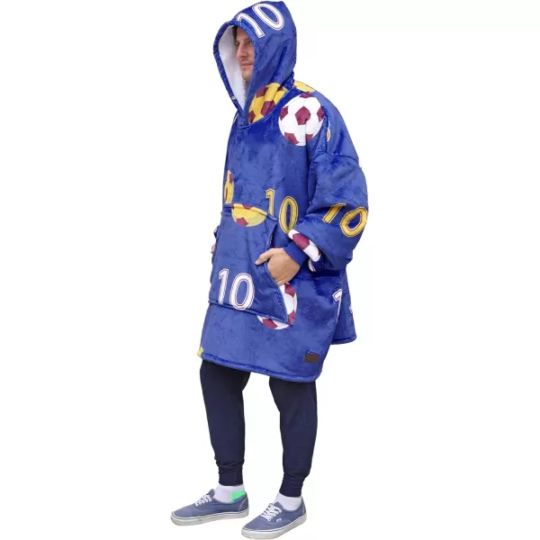 Catalonia Ribbit Deer Print Oversized Hoodie Blanket Sweatshirt Wearable Sherpa Giant Pullover for Adults Men Women Teenagers Wife Girlfriend GiftOne Size Soccer Team Blue