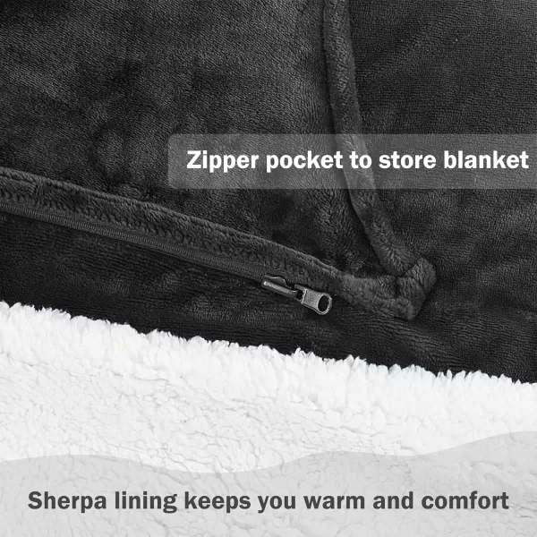 Catalonia Sherpa Wearable Blanket with Sleeves Arms Super Soft Snuggly Body Blanket for Adult Women and Men Portable Gift for HerBlack