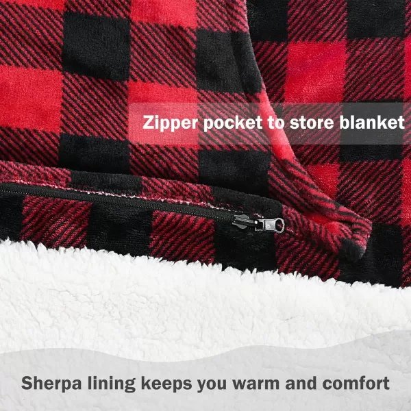 Catalonia Sherpa Wearable Blanket with Sleeves Arms Super Soft Snuggly Body Blanket for Adult Women and Men Portable Gift for HerPlaid Red