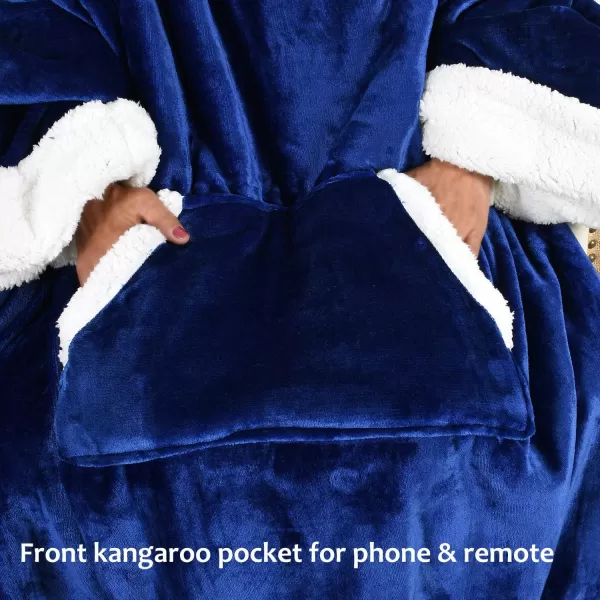 Catalonia Sherpa Wearable Blanket with Sleeves Arms Super Soft Warm Comfy Large Fleece Plush Sleeved TV Throws Wrap Robe Blanket for Adult Women and MenKangaroo Front Pocket Blue