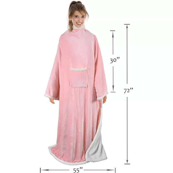 Catalonia Sherpa Wearable Blanket with Sleeves Arms Super Soft Warm Comfy Large Fleece Plush Sleeved TV Throws Wrap Robe Blanket for Adult Women and MenStandard Pocket Pink