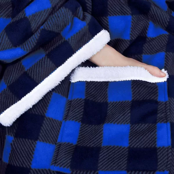 Catalonia Sherpa Wearable Blanket with Sleeves Arms Super Soft Warm Comfy Large Fleece Plush Sleeved TV Throws Wrap Robe Blanket for Adult Women and MenStandard Pocket Plaid Blue