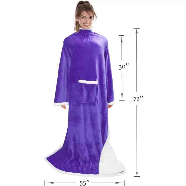 Catalonia Sherpa Wearable Blanket with Sleeves Arms Super Soft Warm Comfy Large Fleece Plush Sleeved TV Throws Wrap Robe Blanket for Adult Women and MenStandard Pocket Purple