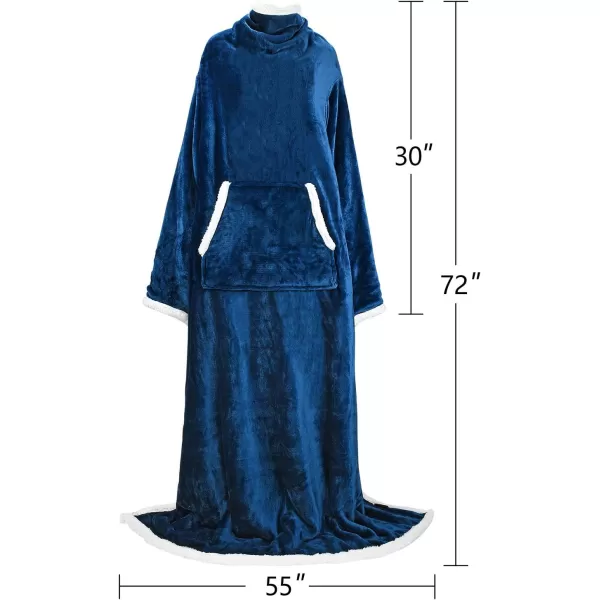 Catalonia Sherpa Wearable Blanket with Sleeves Arms Super Soft Warm Comfy Large Fleece Plush Sleeved TV Throws Wrap Robe Blanket for Adult Women and MenKangaroo Front Pocket Blue