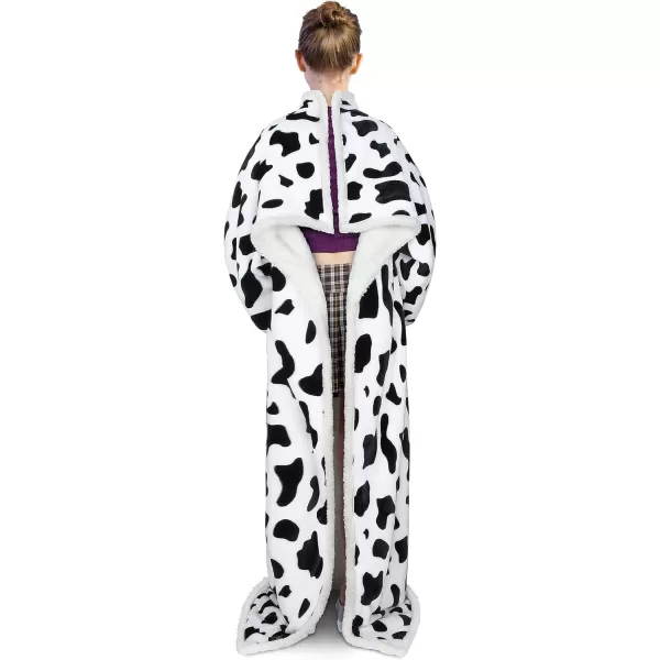 Catalonia Sherpa Wearable Blanket with Sleeves Arms Super Soft Warm Comfy Large Fleece Plush Sleeved TV Throws Wrap Robe Blanket for Adult Women and MenStandard Pocket Dalmatian