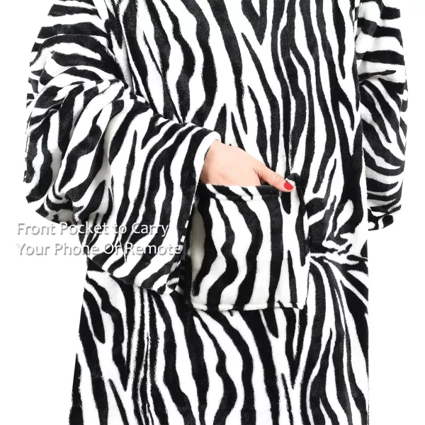 Catalonia Sherpa Wearable Blanket with Sleeves amp Foot Pockets for Adult Women Men Comfy Snuggle Wrap Sleeved Throw Blanket Robe Gift Idea PlaidFleece Zebra