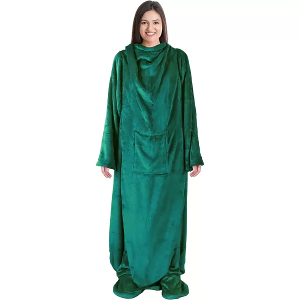 Catalonia Sherpa Wearable Blanket with Sleeves amp Foot Pockets for Adult Women Men Comfy Snuggle Wrap Sleeved Throw Blanket Robe Gift Idea PlaidFleece Green