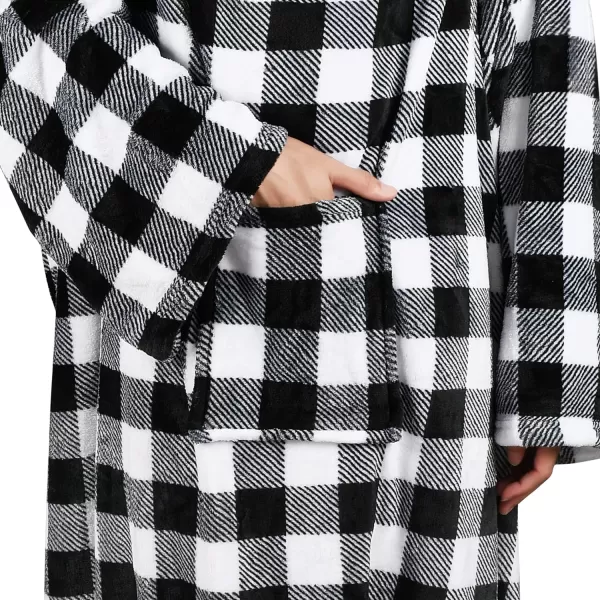 Catalonia Sherpa Wearable Blanket with Sleeves amp Foot Pockets for Adult Women Men Comfy Snuggle Wrap Sleeved Throw Blanket Robe Gift Idea PlaidFleece Plaid White