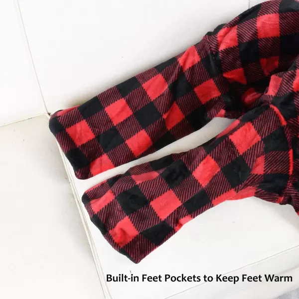 Catalonia Sherpa Wearable Blanket with Sleeves amp Foot Pockets for Adult Women Men Comfy Snuggle Wrap Sleeved Throw Blanket Robe Gift Idea PlaidFleece Red Checker