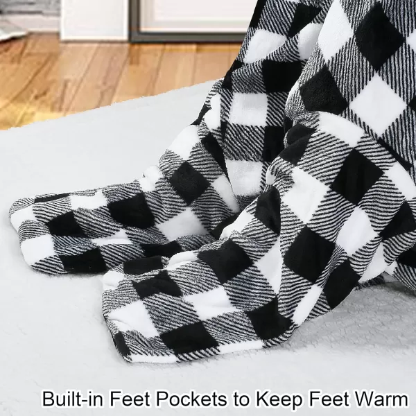 Catalonia Sherpa Wearable Blanket with Sleeves amp Foot Pockets for Adult Women Men Comfy Snuggle Wrap Sleeved Throw Blanket Robe Gift Idea PlaidFleece Plaid White