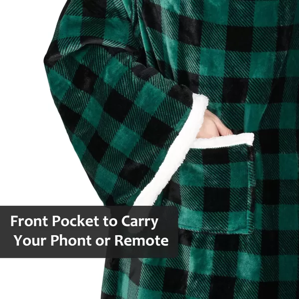 Catalonia Sherpa Wearable Blanket with Sleeves amp Foot Pockets for Adult Women Men Comfy Snuggle Wrap Sleeved Throw Blanket Robe Gift Idea PlaidSherpa Lining Green Checker