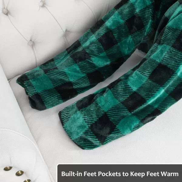 Catalonia Sherpa Wearable Blanket with Sleeves amp Foot Pockets for Adult Women Men Comfy Snuggle Wrap Sleeved Throw Blanket Robe Gift Idea PlaidSherpa Lining Green Checker