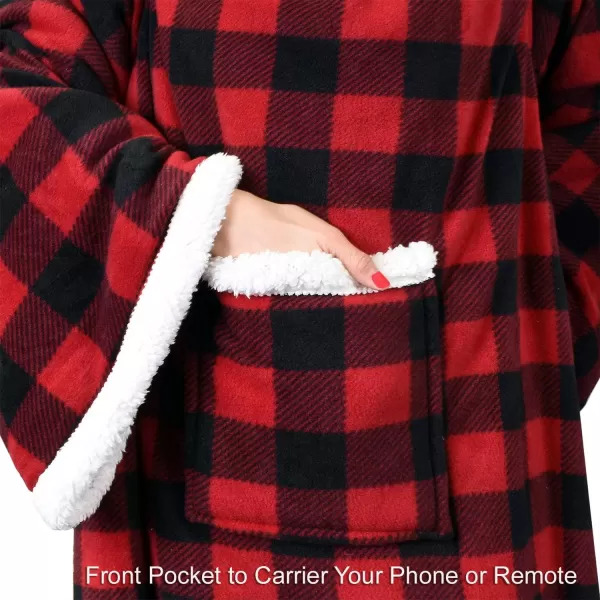 Catalonia Sherpa Wearable Blanket with Sleeves amp Foot Pockets for Adult Women Men Comfy Snuggle Wrap Sleeved Throw Blanket Robe Gift Idea PlaidSherpa Lining Red Checker