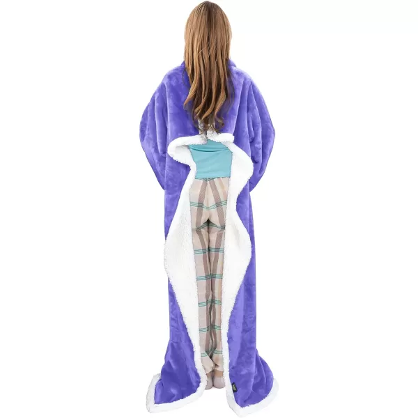 Catalonia Sherpa Wearable Blanket with Sleeves amp Foot Pockets for Adult Women Men Comfy Snuggle Wrap Sleeved Throw Blanket Robe Gift Idea PlaidSherpa Lining Purple