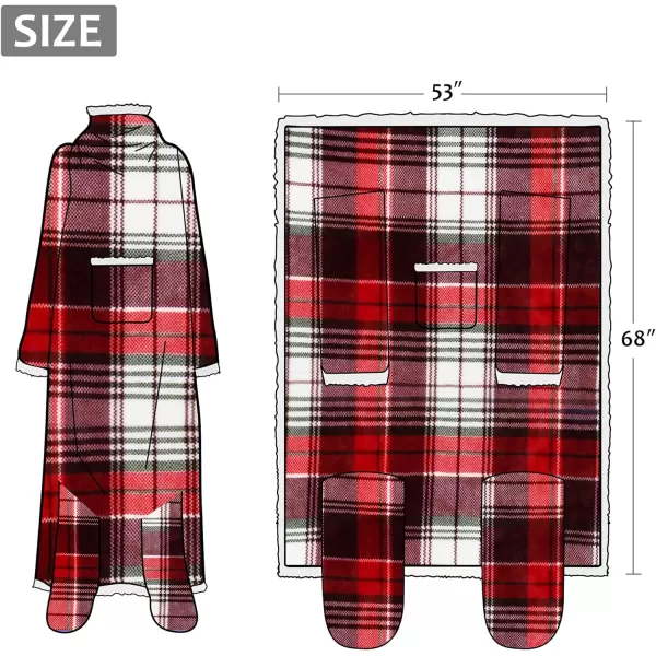 Catalonia Sherpa Wearable Blanket with Sleeves amp Foot Pockets for Adult Women Men Comfy Snuggle Wrap Sleeved Throw Blanket Robe Gift Idea PlaidSherpa Lining Red Plaid