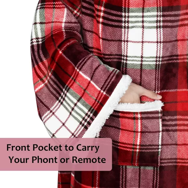 Catalonia Sherpa Wearable Blanket with Sleeves amp Foot Pockets for Adult Women Men Comfy Snuggle Wrap Sleeved Throw Blanket Robe Gift Idea PlaidSherpa Lining Red Plaid