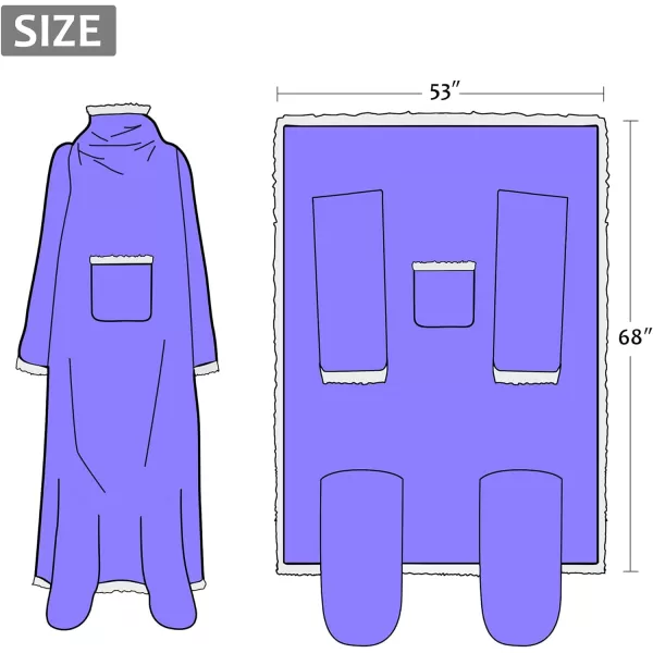 Catalonia Sherpa Wearable Blanket with Sleeves amp Foot Pockets for Adult Women Men Comfy Snuggle Wrap Sleeved Throw Blanket Robe Gift Idea PlaidSherpa Lining Purple