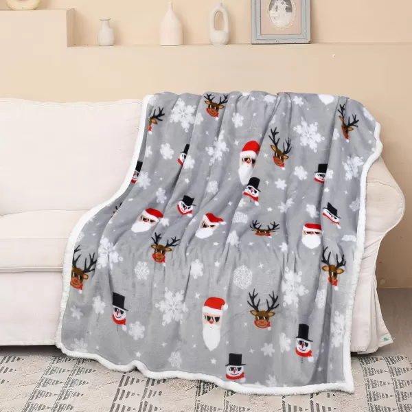 Catalonia Snowman Blanket Holiday Theme Sherpa Fleece Throw Blanket for Couch and Bed Christmas Blanket  Super Soft Comfy Cozy Fluffy Warm  60x80 inch Grey50x60 Santa Deer Grey