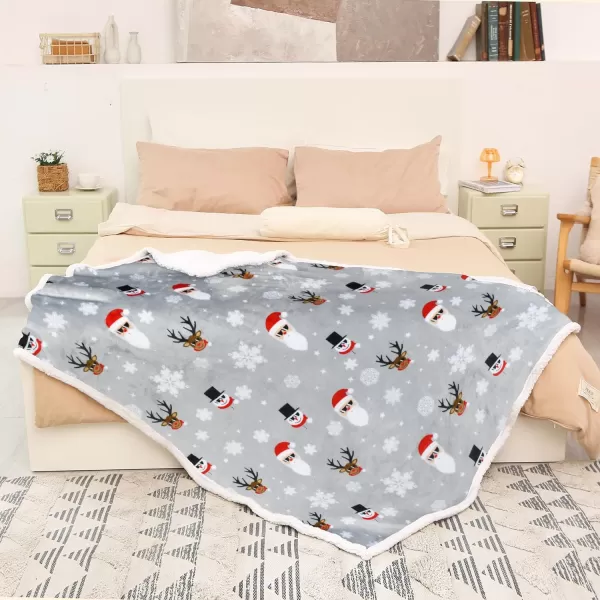 Catalonia Snowman Blanket Holiday Theme Sherpa Fleece Throw Blanket for Couch and Bed Christmas Blanket  Super Soft Comfy Cozy Fluffy Warm  60x80 inch Grey50x60 Santa Deer Grey