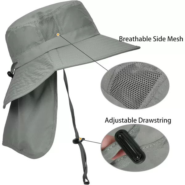 Catalonia Sun Hat for MenOutdoor Wide Brim Hat with Neck Flap Cover for Fishing Hiking Safari GardeningGrey  Side Mesh