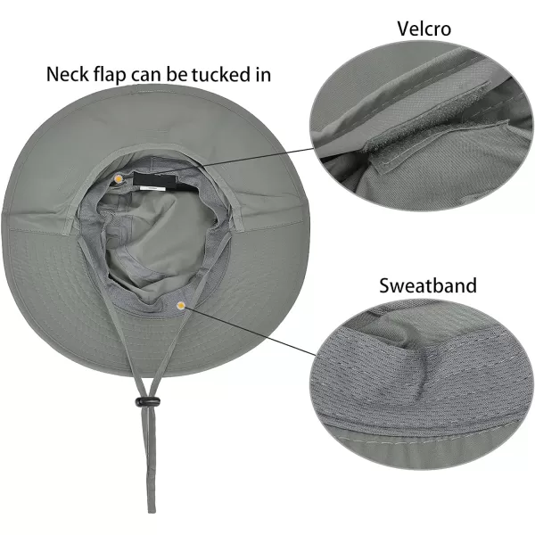 Catalonia Sun Hat for MenOutdoor Wide Brim Hat with Neck Flap Cover for Fishing Hiking Safari GardeningGrey  Side Mesh