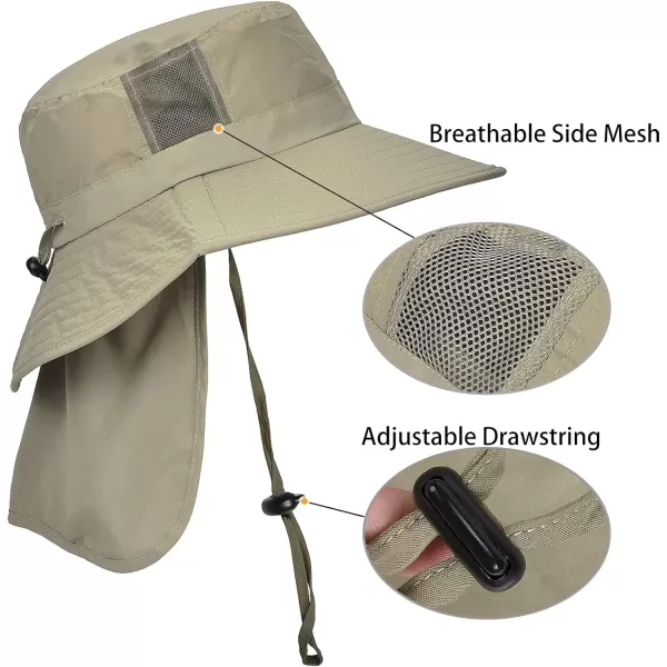 Catalonia Sun Hat for MenOutdoor Wide Brim Hat with Neck Flap Cover for Fishing Hiking Safari GardeningOlive  Side Mesh