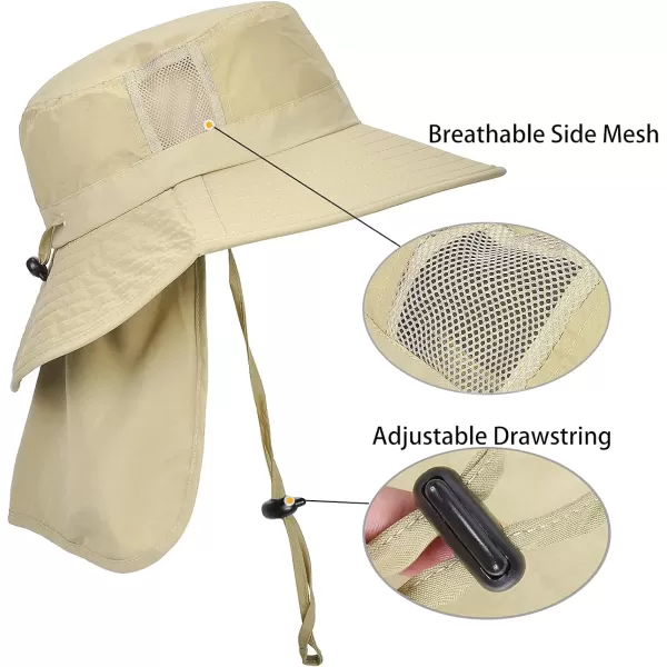 Catalonia Sun Hat for MenOutdoor Wide Brim Hat with Neck Flap Cover for Fishing Hiking Safari GardeningTan  Side Mesh