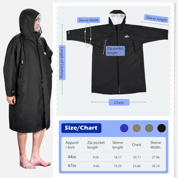 Catalonia Swim Parka for Men Women Waterproof Surf Swimming Jacket Warm Sherpa Lined Changing Poncho RobeBlack