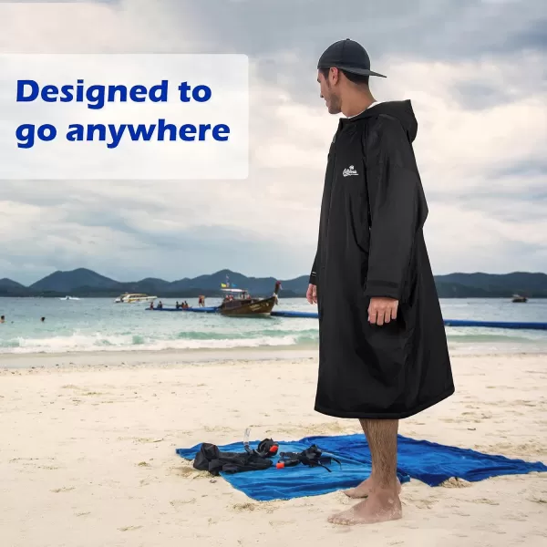 Catalonia Swim Parka for Men Women Waterproof Surf Swimming Jacket Warm Sherpa Lined Changing Poncho RobeBlack