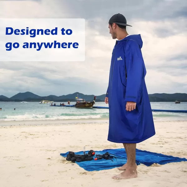 Catalonia Swim Parka for Men Women Waterproof Surf Swimming Jacket Warm Sherpa Lined Changing Poncho RobeBlue