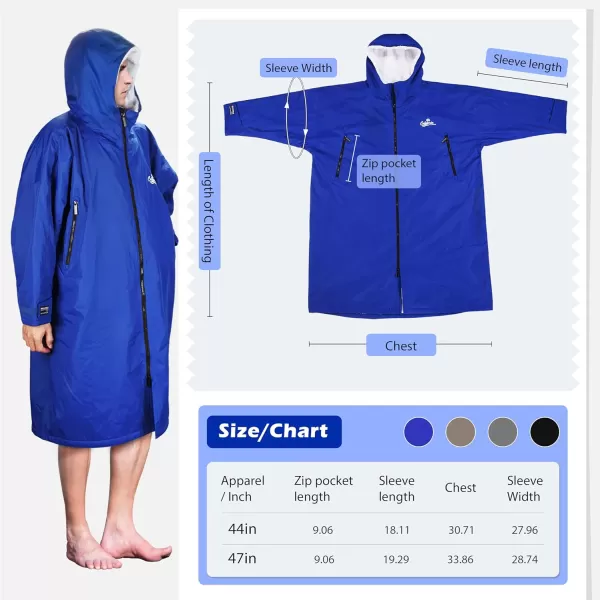 Catalonia Swim Parka for Men Women Waterproof Surf Swimming Jacket Warm Sherpa Lined Changing Poncho RobeBlue