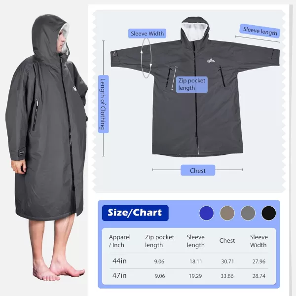 Catalonia Swim Parka for Men Women Waterproof Surf Swimming Jacket Warm Sherpa Lined Changing Poncho RobeGrey