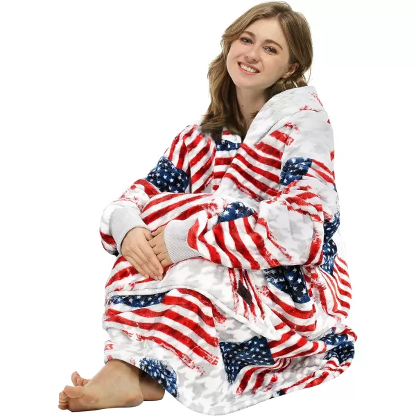 Catalonia Union Jack Print Blanket Hoodie Sweatshirt Oversized Wearable Fleece Pullover for Adults Men WomenAmerican Flag  Fleece