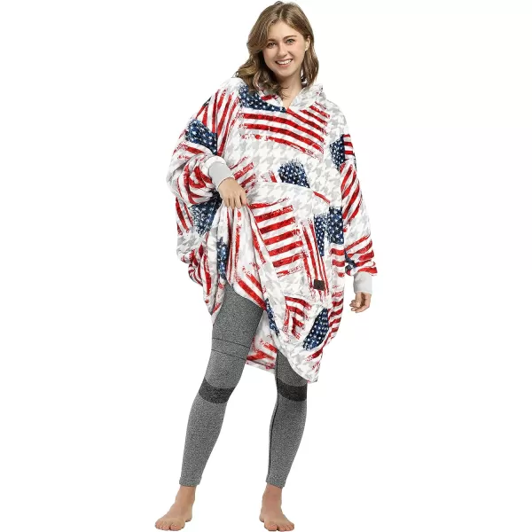 Catalonia Union Jack Print Blanket Hoodie Sweatshirt Oversized Wearable Fleece Pullover for Adults Men WomenAmerican Flag  Fleece