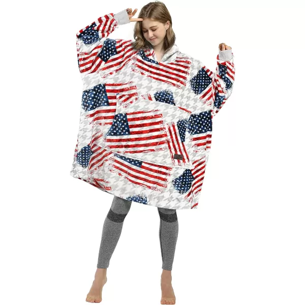 Catalonia Union Jack Print Blanket Hoodie Sweatshirt Oversized Wearable Fleece Pullover for Adults Men WomenAmerican Flag  Fleece